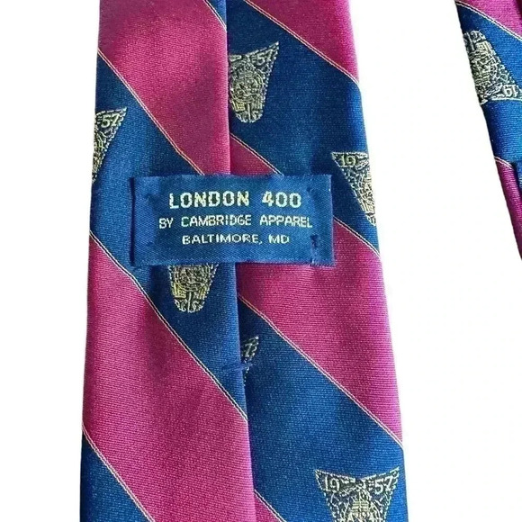 Genuine London 400 By Cambridge Apparel Red,Navy & Gold Tone Men's Tie 1957 Logo - Picture 3 of 5